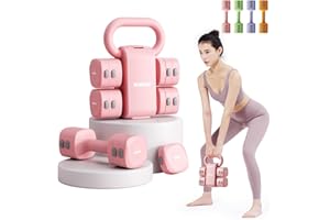 RUNWE Lightweight Adjustable Dumbbell Kettlebell Set - 4 in 1 Free Weight Set with Kettlebell Grip Converter, Each 2.2 3.3 4.4 5.5lb Quick Change Weight Women Dumbbell Set for Small Spaces Home Gym