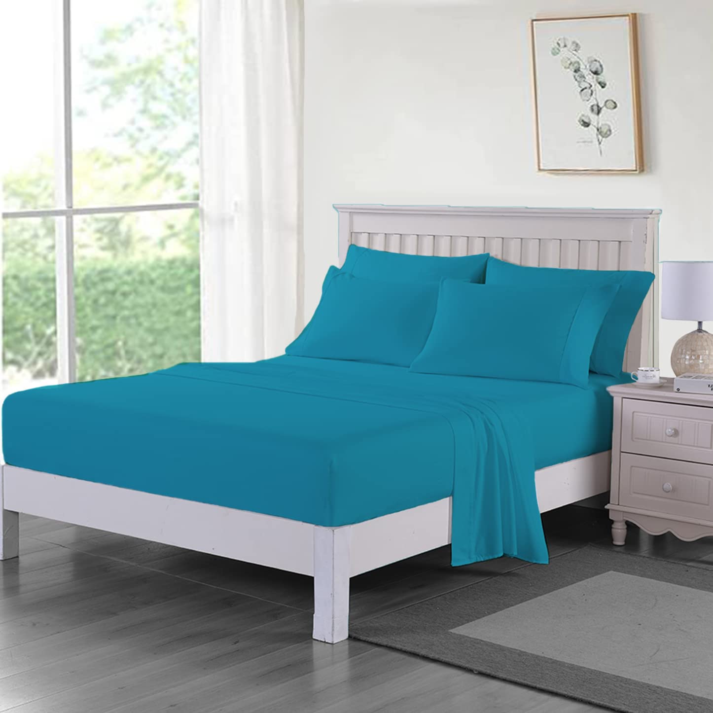 Dazzle Collection ®️100% Egyptian Cotton Sheet 200 Thread Count Bed Fitted Sheet Hotel Quality Bedding Set Soft & Crisp Cotton Caravan Campervan (Double (Fitted Sheet), Teal)