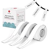 Phomemo D30 Label Maker Tape Cable Wire Label Tape, Black Print on White Sticker, 12.5mm x 74mm+35mm (3/8" x2 7/8"+1 3/8) Self-Adhesive Thermal Label Tape, 65 Tapes/Roll, 3-Roll
