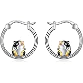 POPLYKE Hummingbird/Ladybug/Penguin Hoop Earrings for Women 925 Sterling Sliver Cute Animal Hoop Earrings