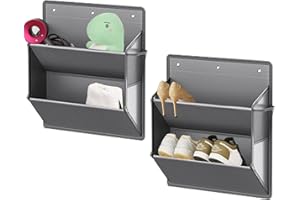 NELLHOMY 2 Pack RV Shoe Storage with Adhesive hook,Over the Door Shoe Rack,Heavy Duty Oxford Fabric Wall Hanging Organizer with Large Deep Pocket for Camper,Narrow Space Saving Closet Organizers(Grey, 2-Grids)