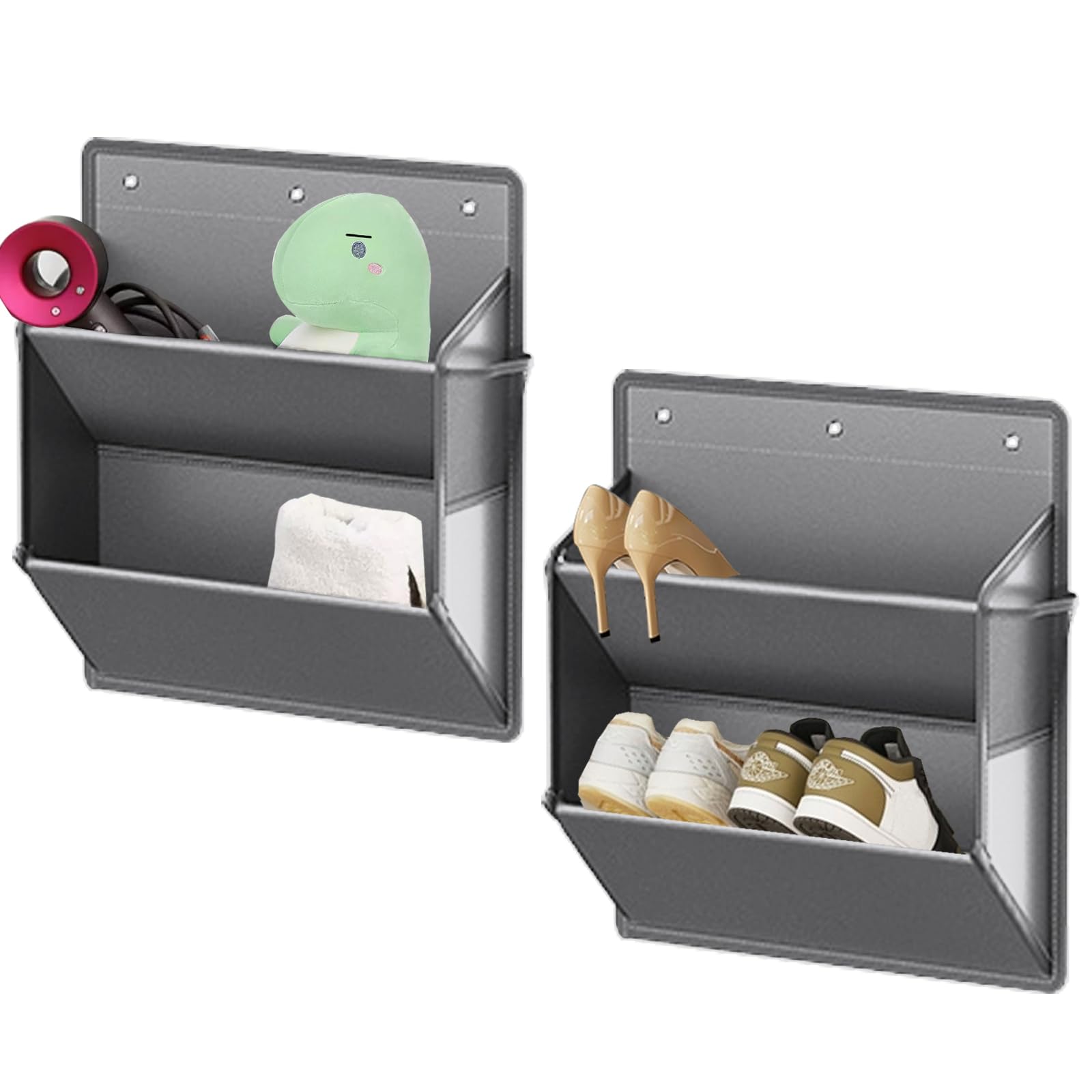 Photo 1 of 2 Pack RV Shoe Storage with Adhesive hook,Over the Door Shoe Rack,Heavy Duty Oxford Fabric Wall Hanging Organizer with Large Deep Pocket for Camper,Narrow Space Saving Closet Organizers(Grey, 2-Grids)