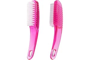 2 Pcs Handle Grip Nail Brushes for Cleaning, Beomeen Long Handle Fingernail Cleaner, Hand Nail Toes Cleaning and Scrubbing Brushes, Pedicure Nail Scrubber Non-Slip for Men and Women, Hot Pink