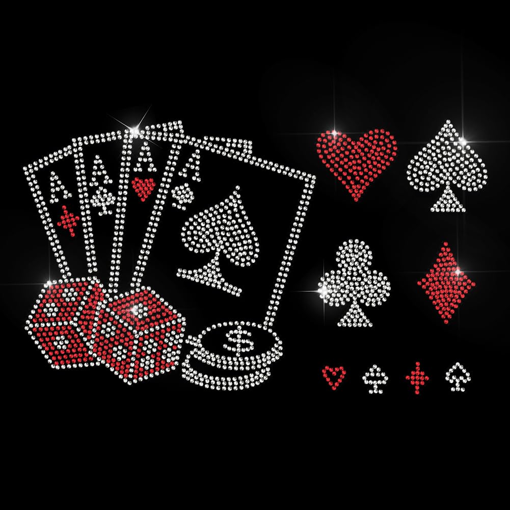 Playing Cards Rhinestone MAYJOYDIY Playing Card Suits Rhinestone Iron on Hotfix Transfer Decal ...