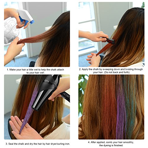 Ameauty CH02 Temporary Bright Hair Chalk Set - Built in Sealant, 6 Colors Non-Toxic Washable Hair Color Comb for Party Cosplay DIY