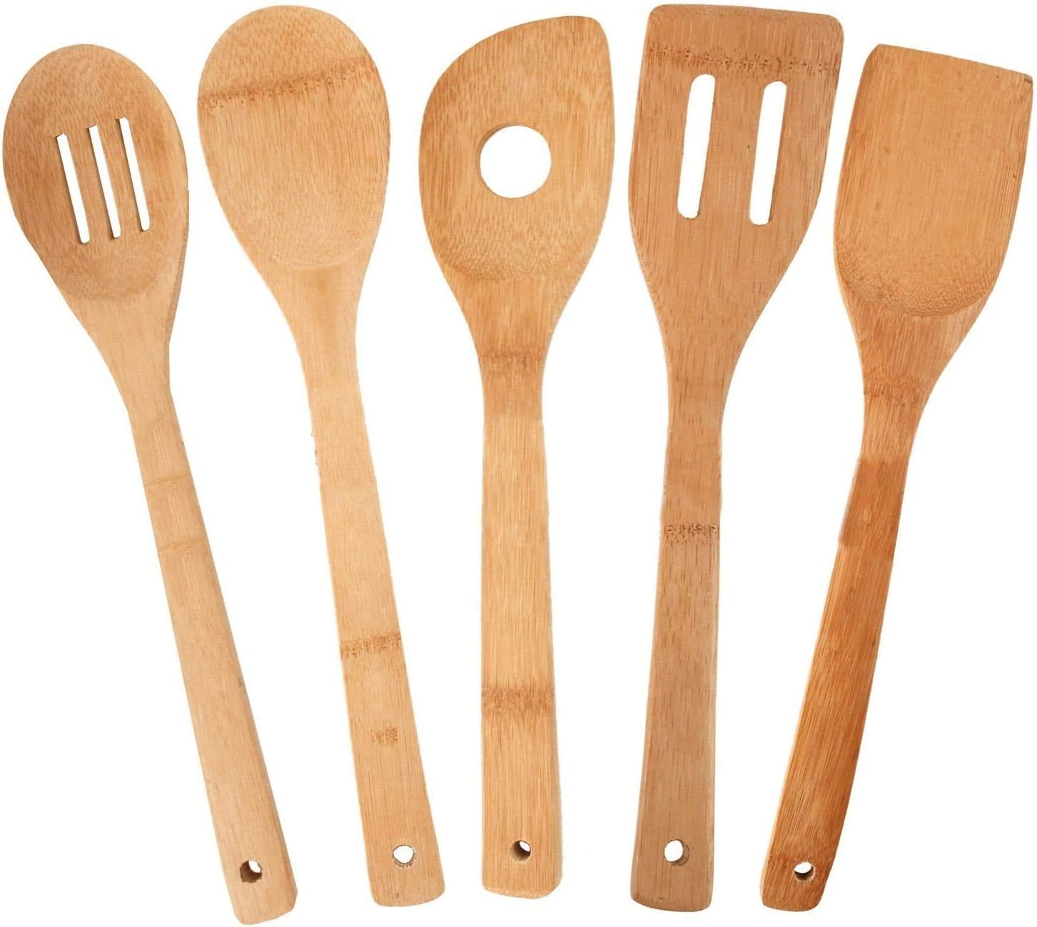 JapanBargain, Bamboo kitchen Utensil set Cooking Utensil Set Cooking Spatula Fork Spoon Turner for Non Stick Cookware (10, 5 in 1)