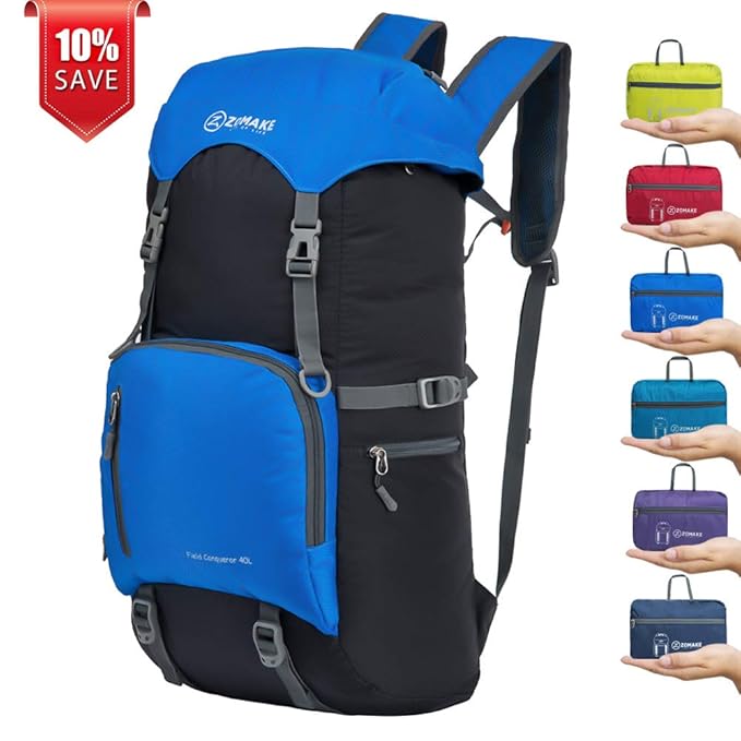 ZOMAKE 40L Lightweight Packable Backpack Travel Large Foldable Hiking