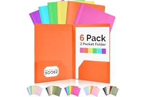 Sooez 6 Pack Folders with Pockets, Plastic File Folders for School, 2 Pocket Folders Letter Size, Back to School Supplies