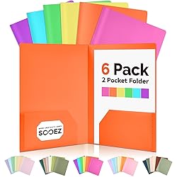 Sooez 6 Pack Folders with Pockets, Plastic File