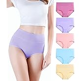 wirarpa Women's Underwear High Waisted Ladies Cotton Panties Soft Full Coverage Briefs 5 Pack