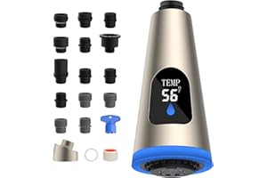 HYGIE RINSE LED Faucet Head Replacement 4 Function Universal Temperature Display Pull Down Kitchen Faucet Head with 15 Adapters Compatible with American Standard/Kohler/Moen/Delta, Sink Sprayer, Brushed Nickel