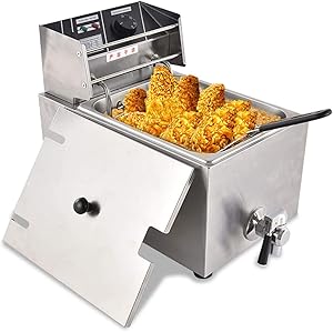 Electric Deep Fryer with Basket for Home Commercial, 8 Qt Stainless Steel Deep Fat Fryers with Cover and Temperature Control for French Fries, Chicken and Fried Food