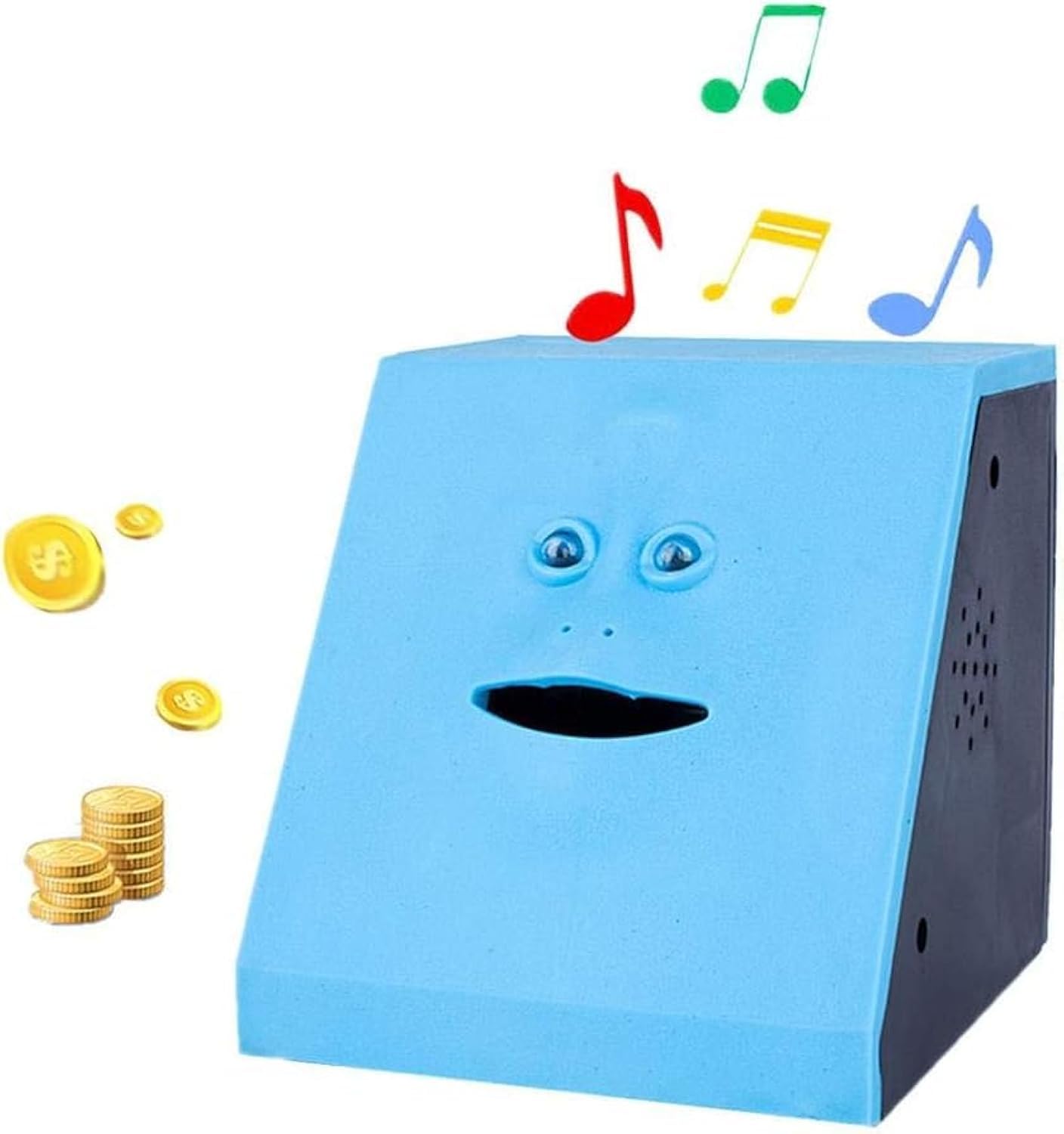 WeFoonLo Novelty Coin Money Eating Musical Face Bank Automatic Money Saving Collection Piggy Bank for Kids Children (Blue Flat)