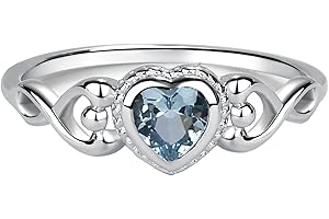 Precious Pieces Sterling Silver Simulated CZ Birthstone Baby Ring with Heart for little girls, Kids and Toddlers
