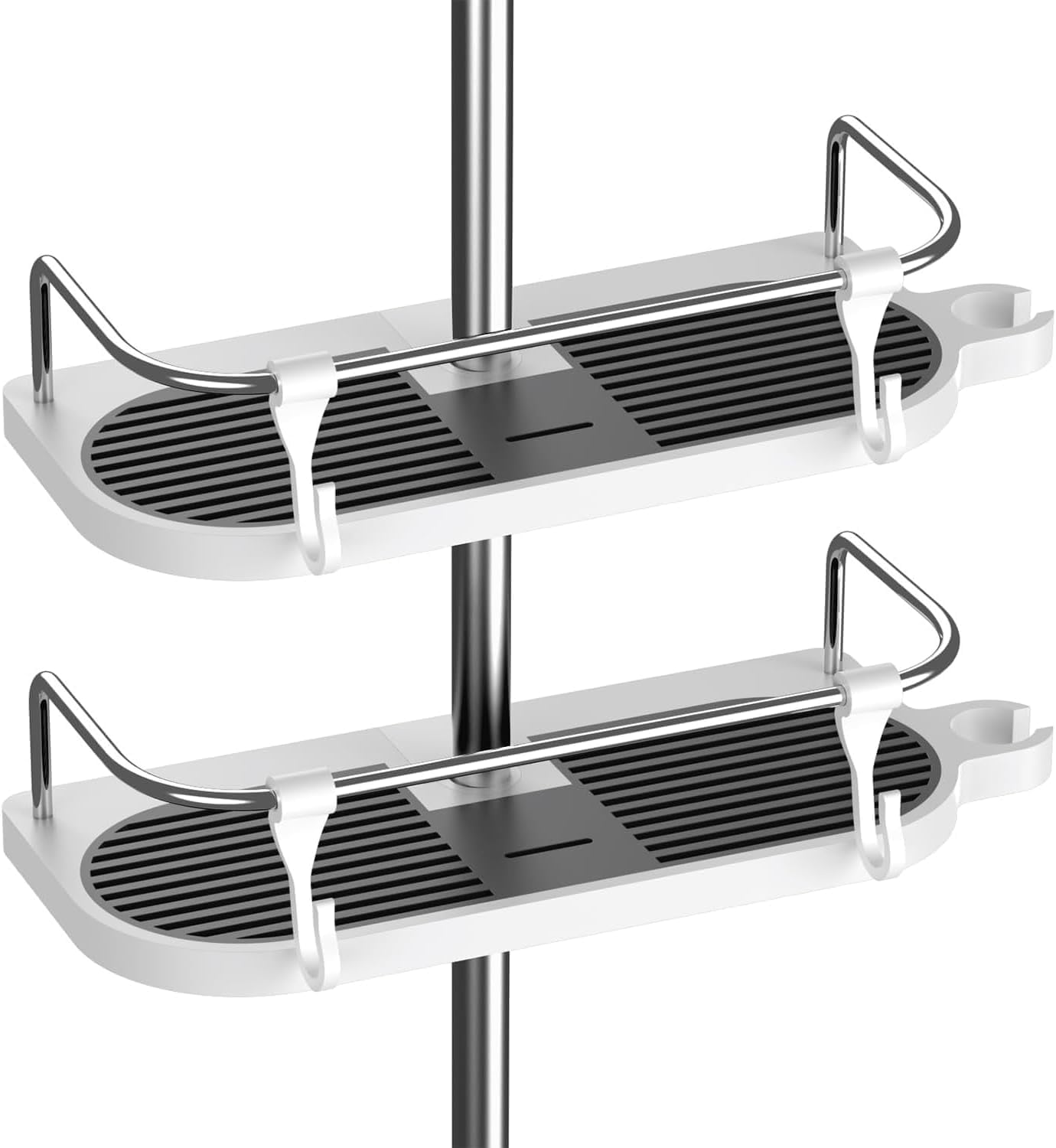 Hawsam 2 Packs No Drilling Shower Shelf Caddy for Shower Rail, Newly Upgraded Model-Universal Installation Size Bushing, Bathroom Rack Organizer Holder for Shampoo, fit 18mm-25mm Rail
