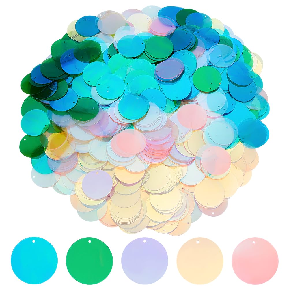 OLYCRAFT 750Pcs 5 Colors Loose Sequins 30mm Flat Round Large Sequins for Crafts Iridescent PVC Paillette Embellishment Sequins Iridescent Spangles for DIY Sewing Embroidery Ornament Accessories