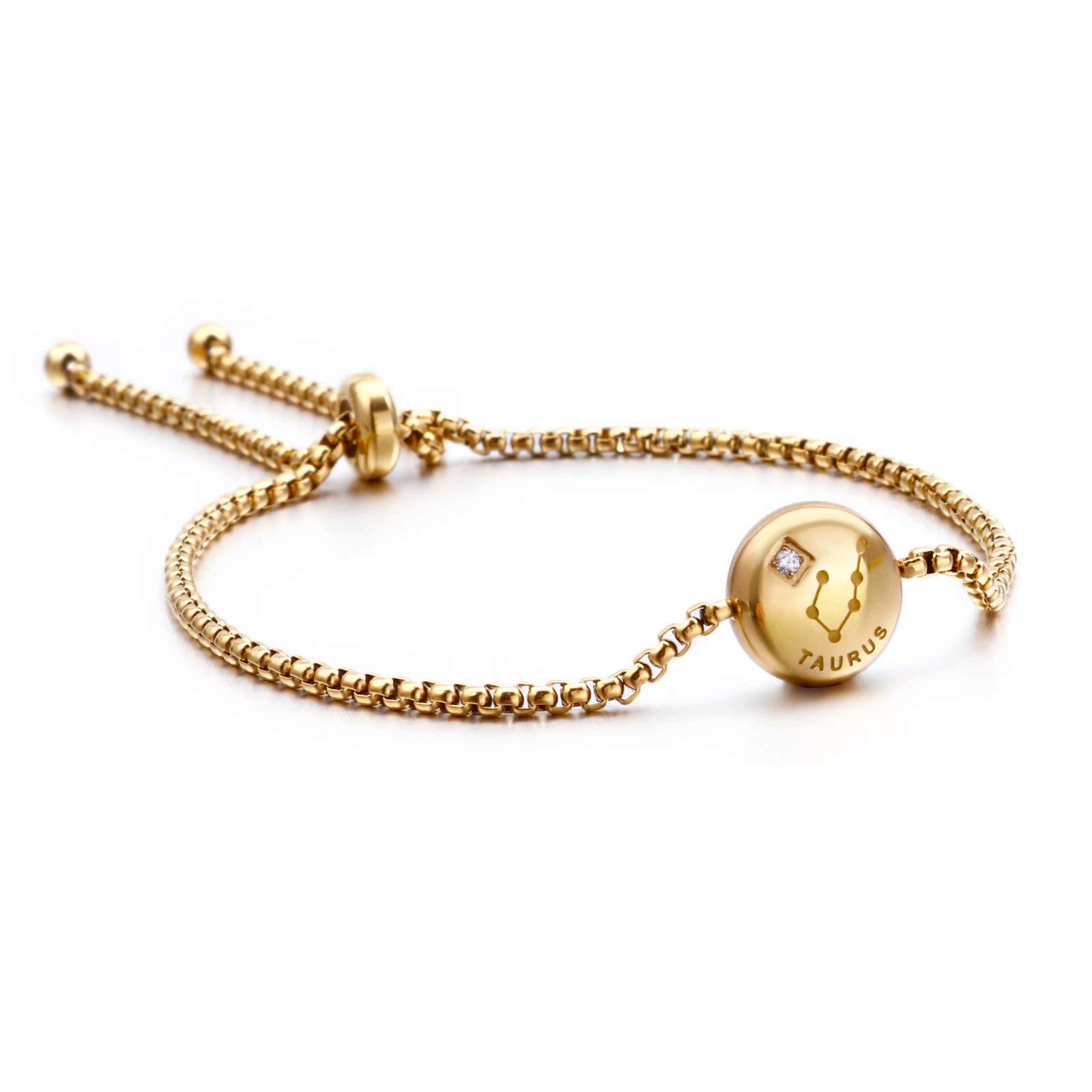 Qings Golden Constellation Bracelet Charm Zodiac Adjustable Bracelet Taurus