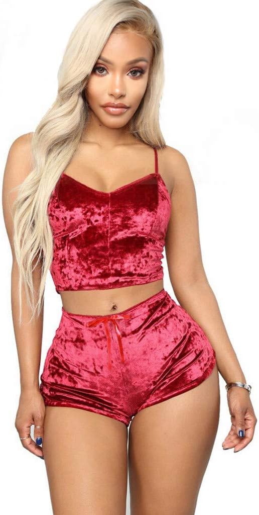 Auifor Women Fashion Nightwear Velvet Camisole Bow Shorts Set Daily Lingerie Sleepwear