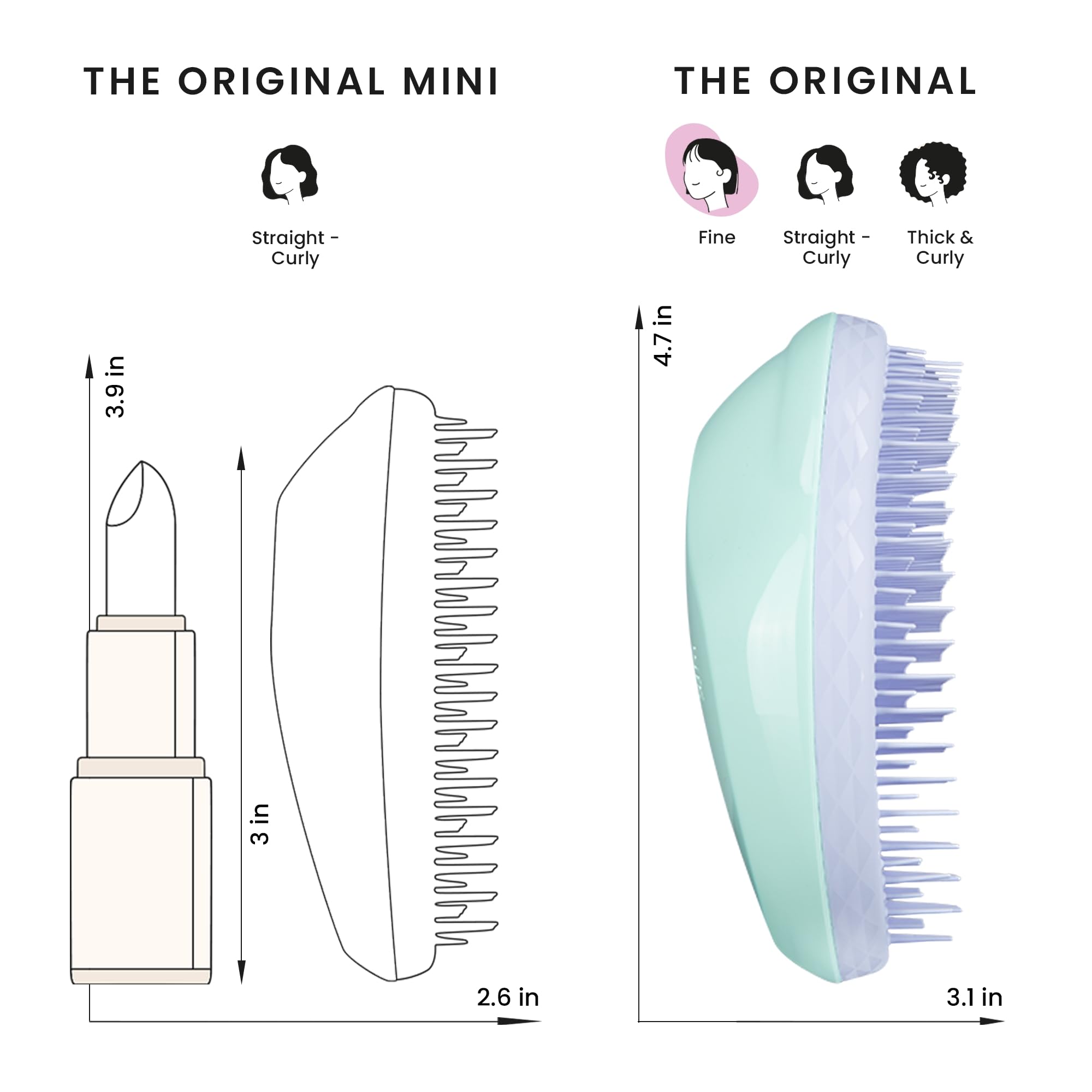 Tangle Teezer Original Detangler Brush, Dry & Wet Hair Brush for Color-Treated, Fine & Fragile Hair Types, Mint Violet