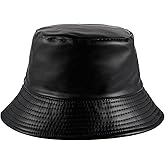 Eigso Unisex Womens Black Leather Bucket Hat Fashion Classic Vintage Hip Hop 80s Hiking Outdoor Fishrman Cap for Woman Man