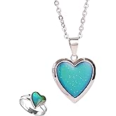 swqfzki 2Pcs Temperature Color Changing Mood Rings and Mood Necklace Turtle Heart-shaped Cross Butterfly Star and Moon Retro Oval Pendant Necklace