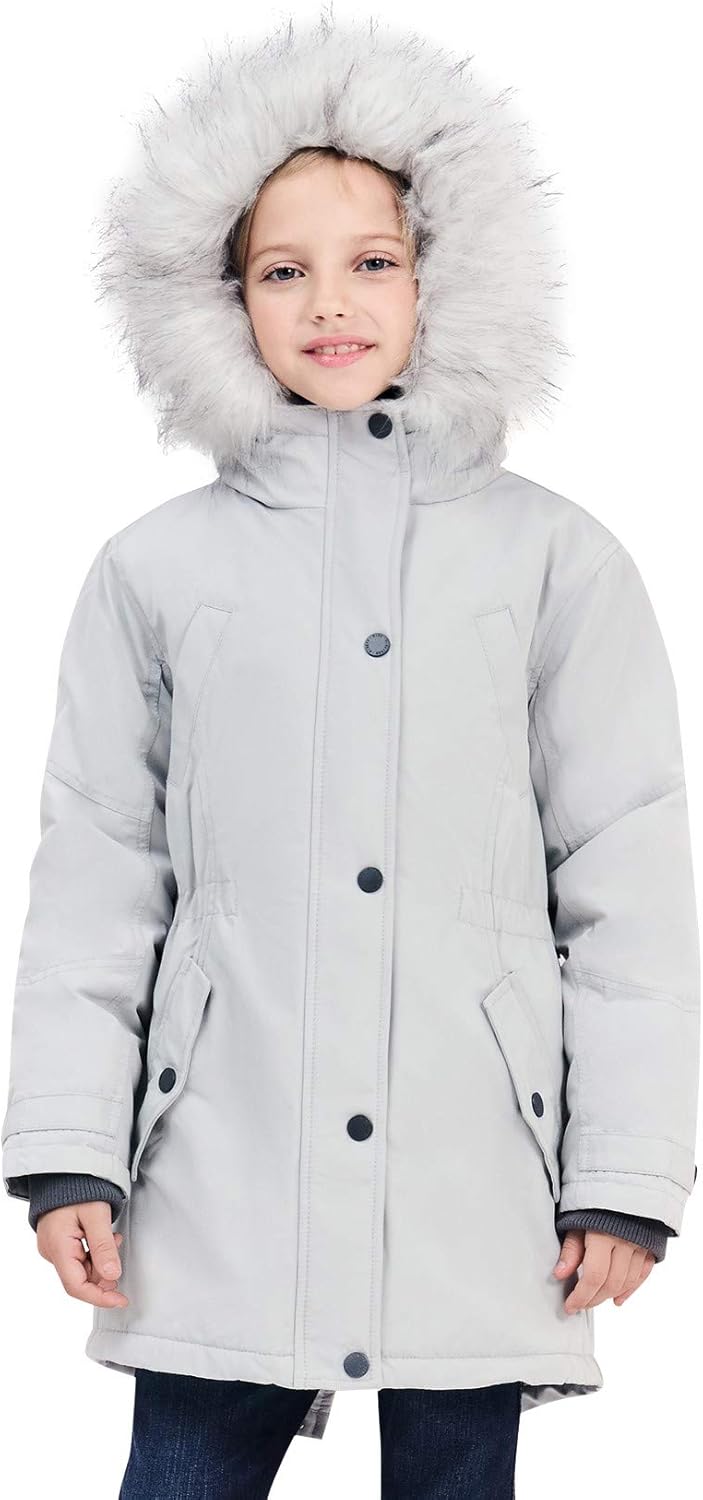 SOLOCOTE Girls Winter Coats Heavyweight Medium Length Warm Jacket with Removable Fur Collar Hooded 3-14Y: Clothing