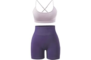 Ourgifts Workout Sets for Women 2 Piece Outfits High Waisted Yoga Shorts with Adjustable Strappy Sports Bra Gym Sets