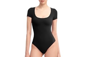 PUMIEY Women's Scoop Neck Short Sleeve Bodysuit Slimming Fit Body suit Top Smoke Cloud Pro Collection