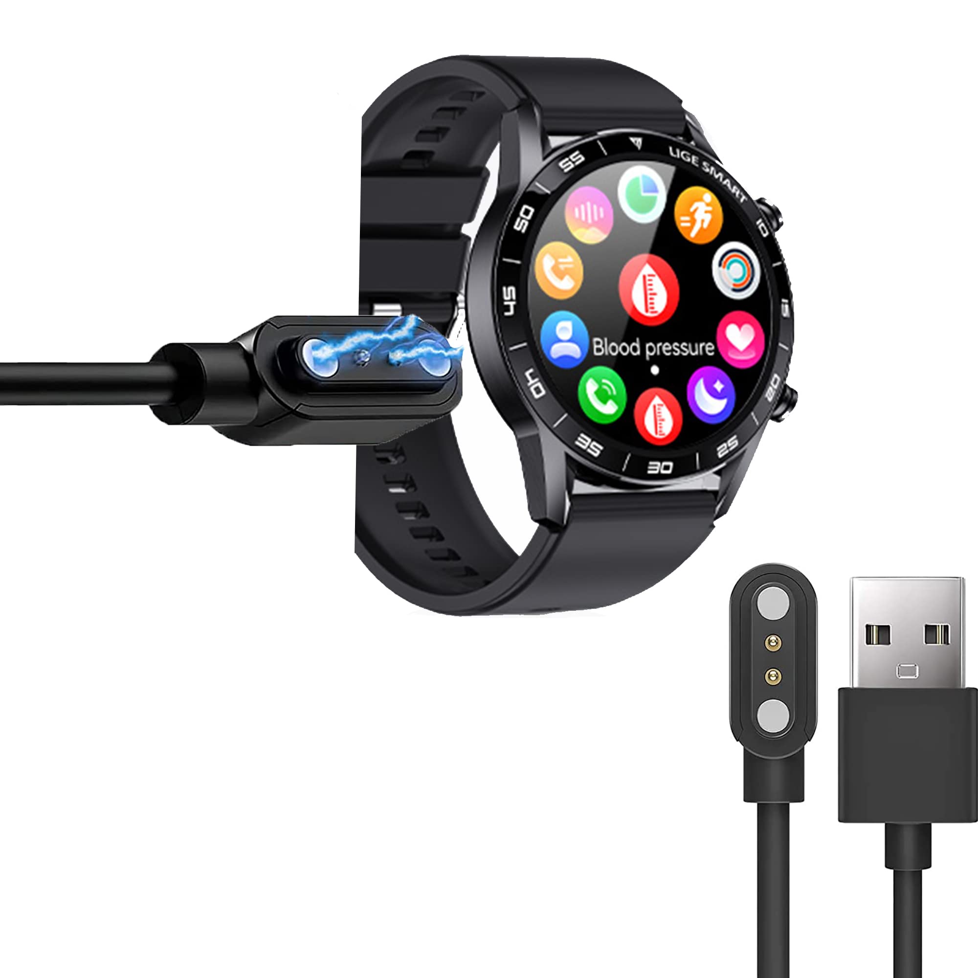 for LIGE Smart watch 1.39 inch Charger, 2 Pin Magnetic USB Replacement Charging Compatible with 2023 Newest LIGE SML1/SML2 Bluetooth Smart Watches for Men 1.39" Full Touch Screen (Black)