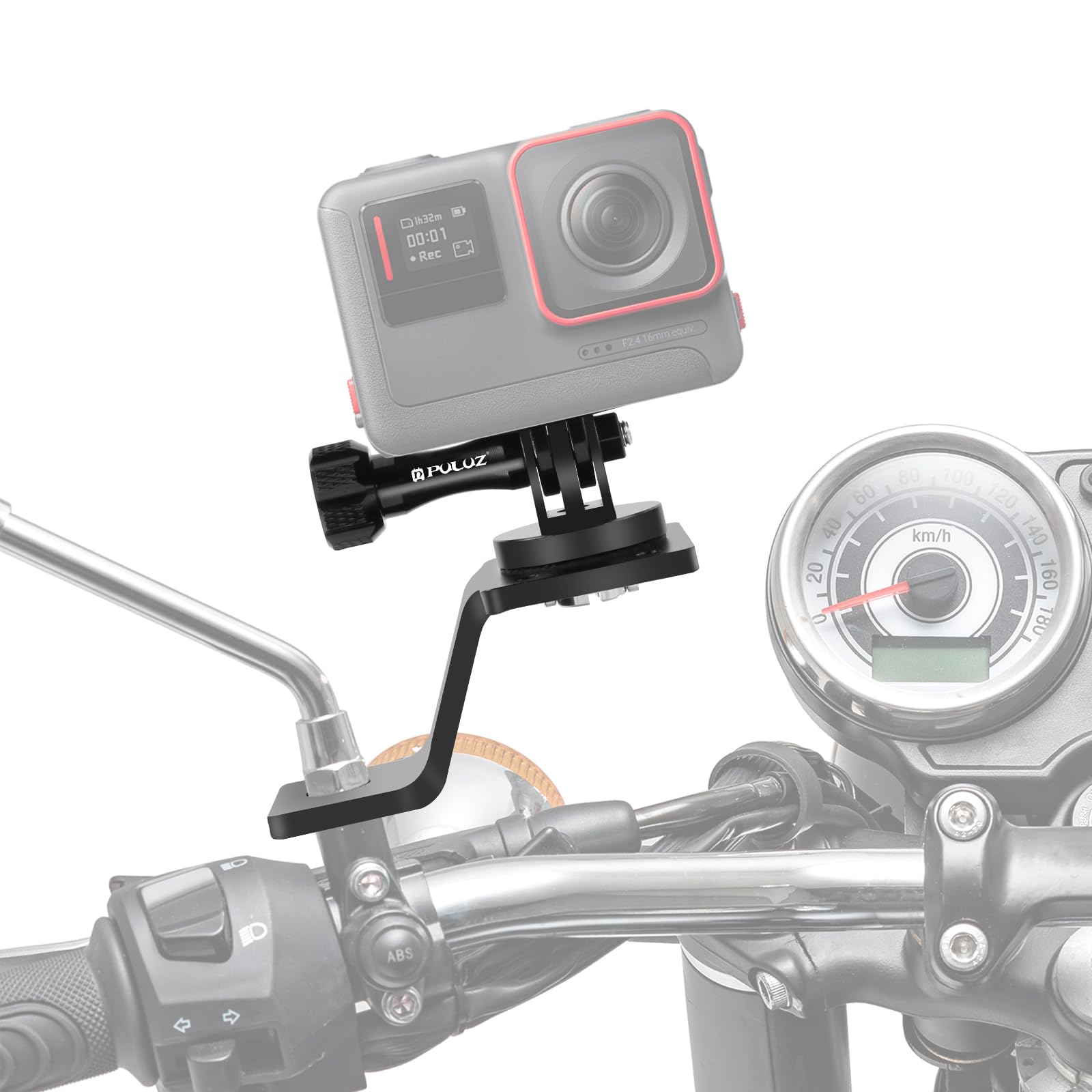 PULUZ Action Camera Motorcycle Mirror Mount for GoPro Hero12 Black 11 109 8 7 6 5, Motorcycle Mirror Camera Mount for Insta360 Ace/Ace Pro, DJI Osmo Action 4