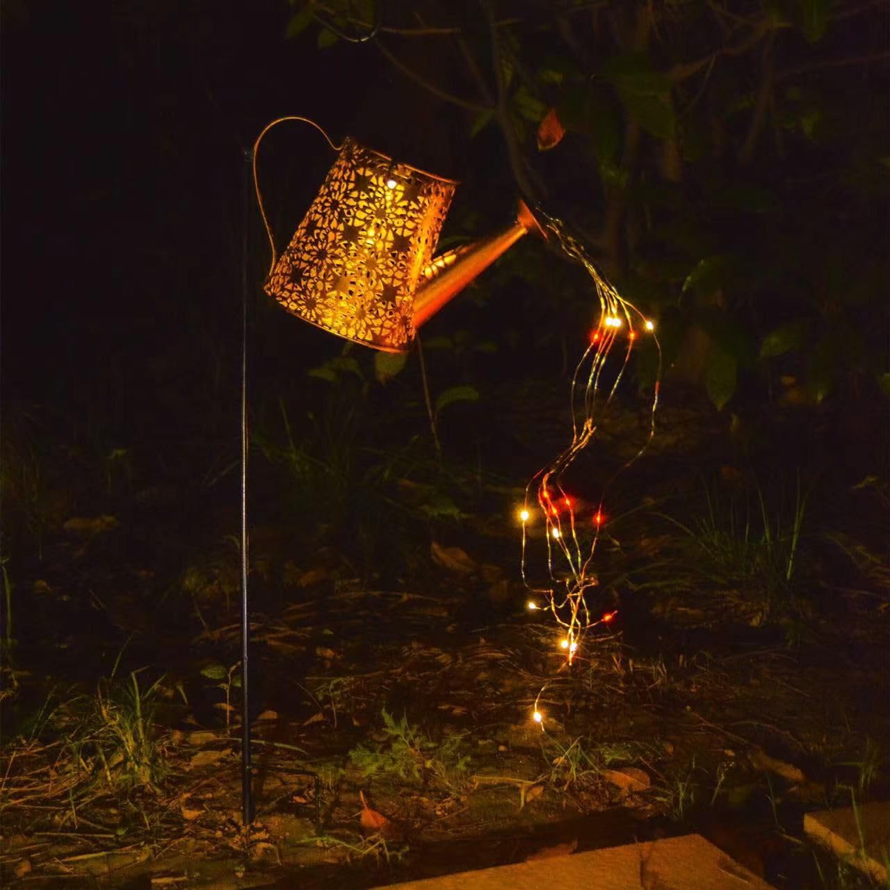 Vencier Solar Watering Can Light with LED String Lights, Waterproof Dual Mode Garden Pathway Lantern for Patio, Yard, and Plant Decoration (Multicolour)