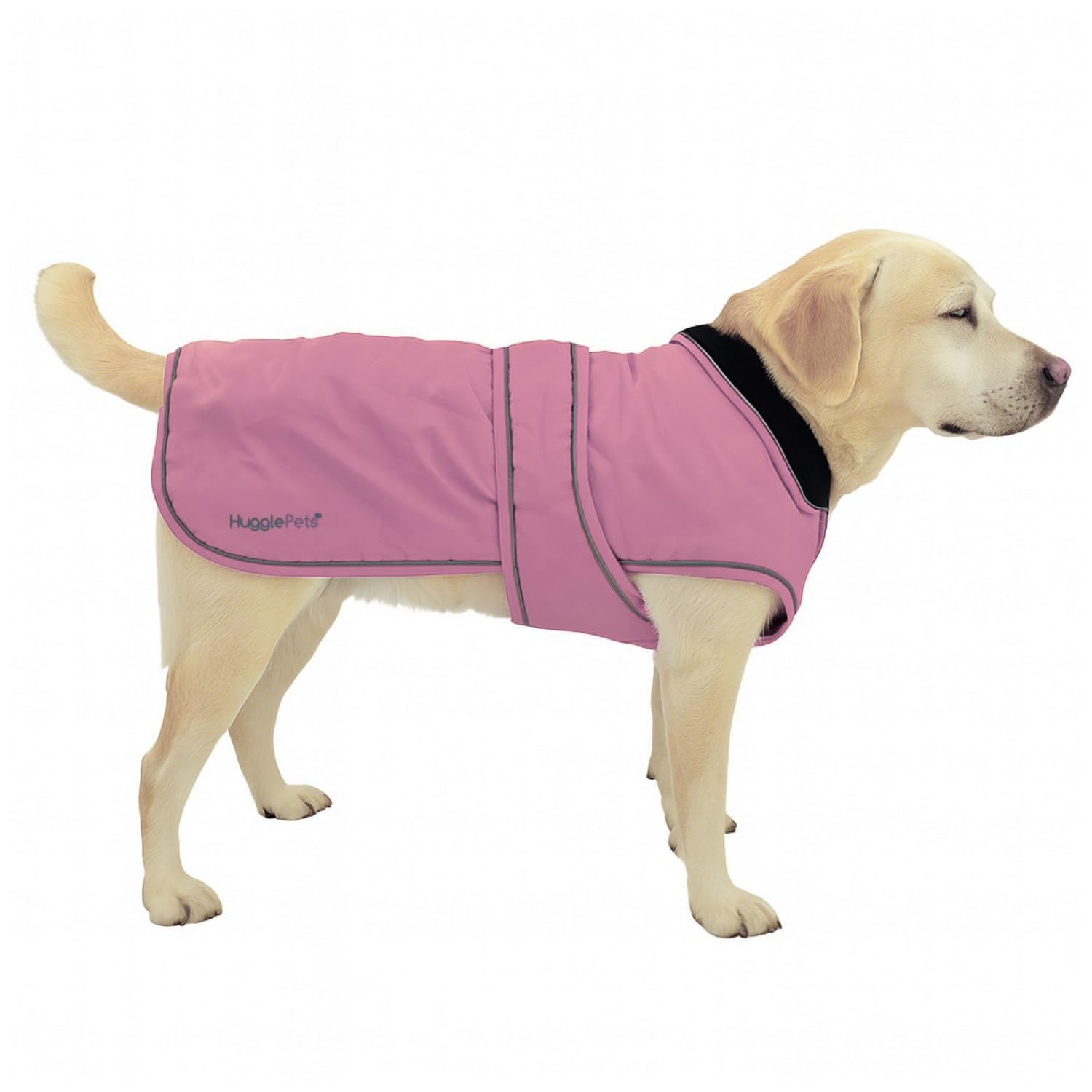 Hugglepets Arctic Armour Waterproof Thermal Dog Coat - Pink (X Large 60cm) Reflective Microfleece-Lined Coat for Large Dogs with Adjustable Hook & Loop Fastening & Zipper for Harness or Collar.