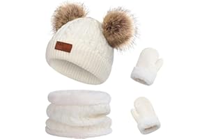 Duoyeree Baby Winter Hat Scarf Glove Beanie Set Girls Boys Pom Pom Knitted Beanie Mitten Scarves for Toddler 0-3T