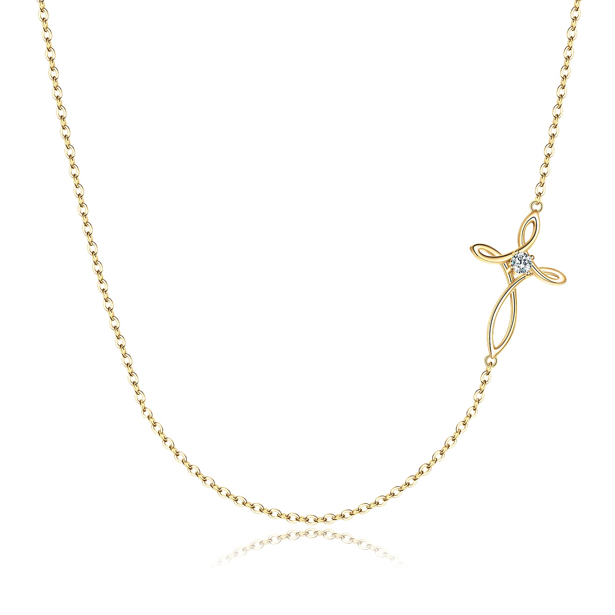 Ever Faith Cross Necklace for Women Girls, 925 Sterling Silver CZ Religious Sideways Celtic Knot Cross Choker Necklace Golden Color