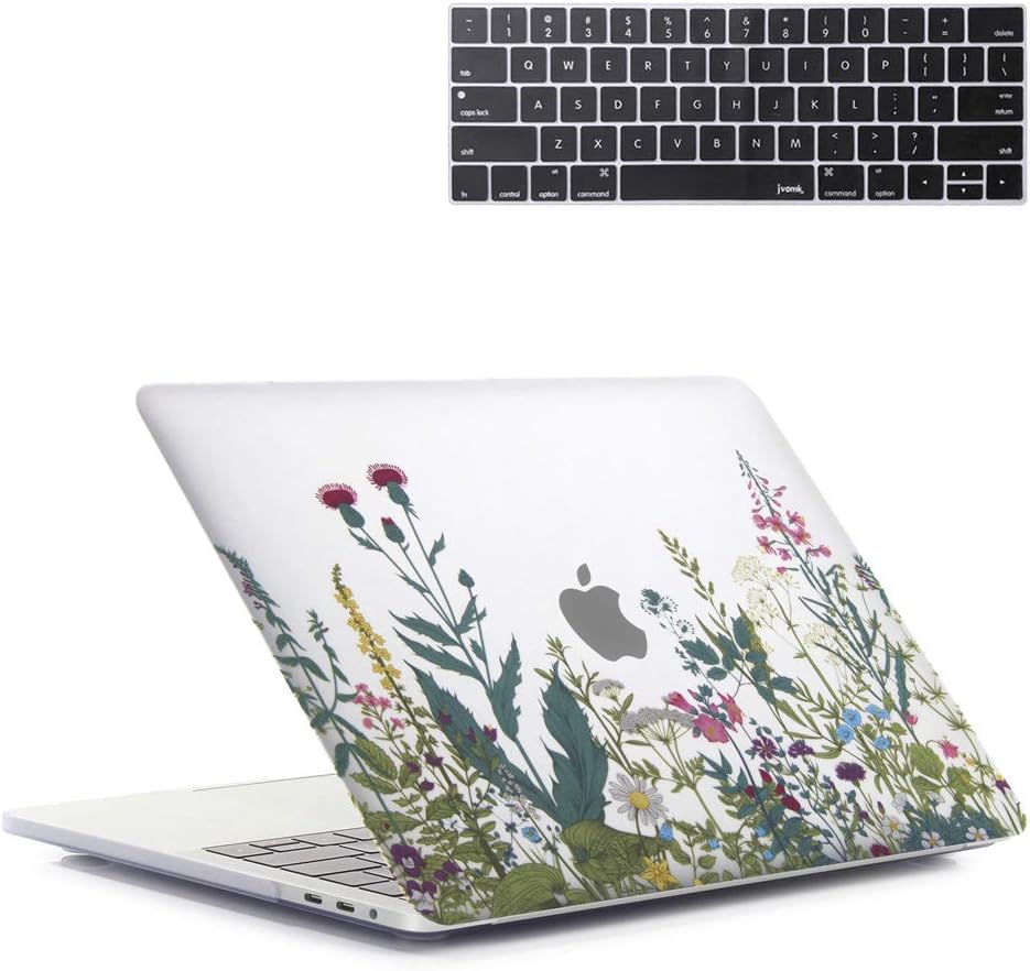 MacBook Pro 13 inch Case A2159 A1989 A1706 A1708 JVOMK Hard Shell Cover for 2019 2018 2017 2016 Release New 13 inch MacBook Pro Case with/Without Touch Bar - Floral Plants White