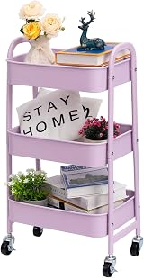 DOEWORKS Storage Trolley on Wheels 3-Tier Metal Cart Kitchen Utility Cart view 7