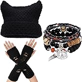 Therian Gear Y2K Clothes,Grunge Clothing - Emo Beanie, Fingerless Gloves,Five Fairycore Bracelets