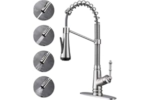 ELLO&ALLO Single Handle Kitchen Sink Faucet with Pull Down Sprayer, Single Level Pull Out Kitchen Faucet, Brushed Nickel