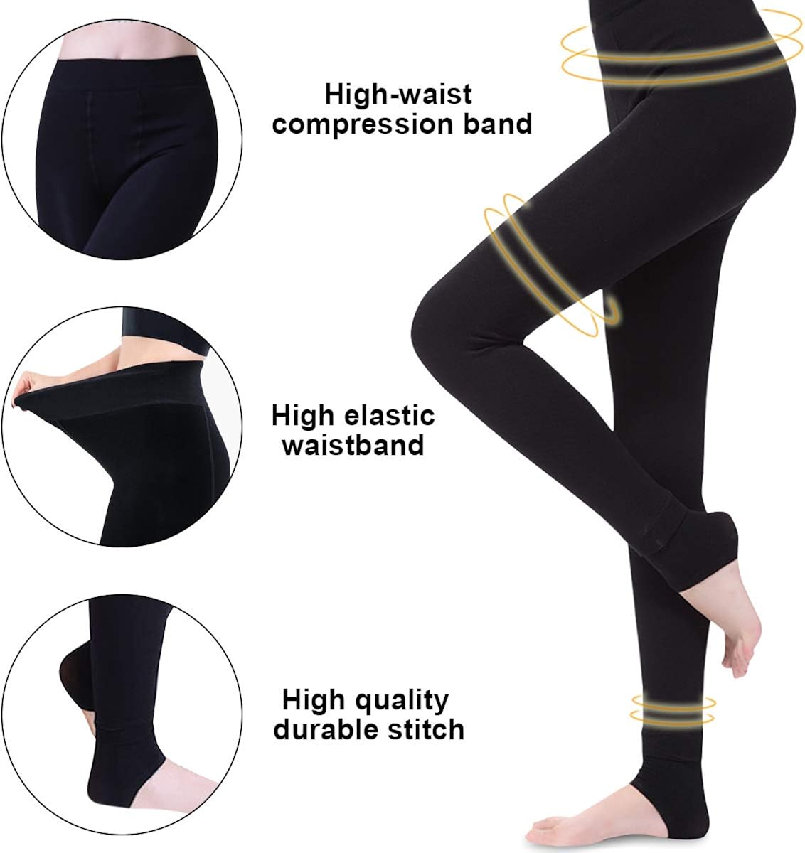 Winter Warm Leggings 2 Pack, Women High Waisted Velvet Elastic Tights Pants, Thick Velvet Lined Ther, Purple & Black - Image 3