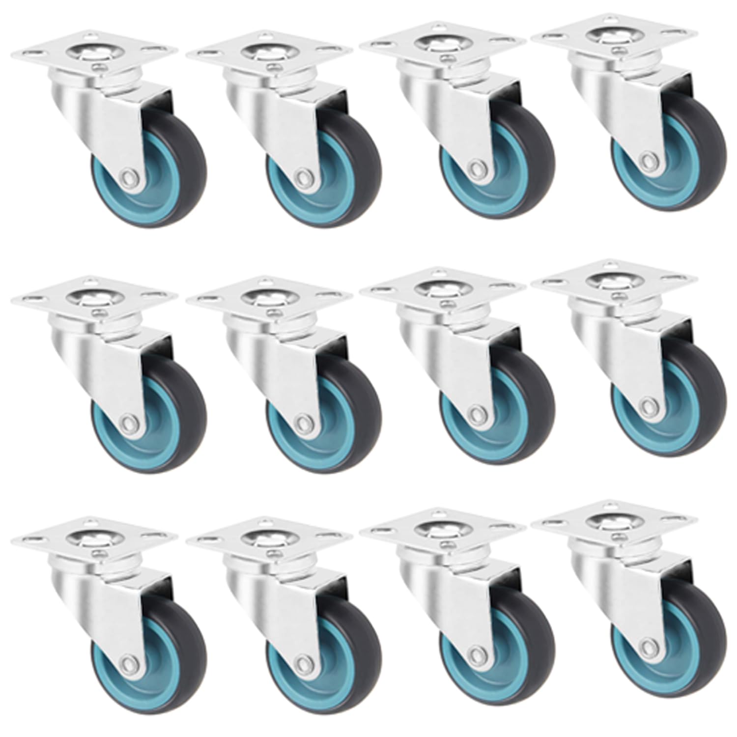IQWTU 50MM Furniture Castors Heavy Duty Castor Wheels, No Floor Marks Silent TPR Wheels Rubber Swivel Castor, 360 Degree Rotation Industrial Plate Casters, Load Capacity 50KG per Casters, 12PCS