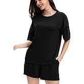 MUKVIK Pajamas for Women Set, Womens Pajama Sets Soft Short Sleeve Tops and Shorts 2 Piece, PJ Sets for Woman with Pockets
