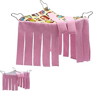 RIOUSSI Guinea Pig Hideout Hideaway Corner Peekaboo Toys Cage Accessories with Reversible Side and Two Curtains