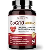 ZEBORA CoQ10-400mg-Softgels with PQQ, BioPerine & Omega-3, Coenzyme Q10(Ubiquinone) Supplement for High-Absorption, Powerful-Antioxidant, Support Heart & Energy-Production, 120 Servings