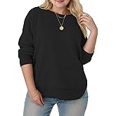 DOLNINE Plus-Size-Sweatshirts for Women Casual Crewneck Shirts Long Sleeve Side Split Tunic Tops Loose Fit Pullover