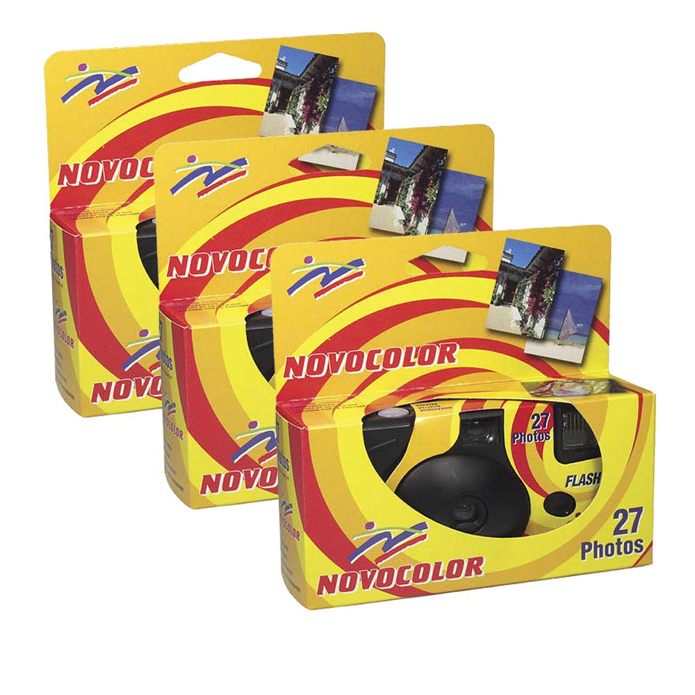 Novocolor – Disposable Cameras with Flash (27 Exposures with Flash) Pack of 3