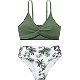 Girls Swimsuit Color Block Bikini Sets Teen Bathing Suit Girls 2 Piece Swimsuits Criss Cross Swimwear for 9-16 Years