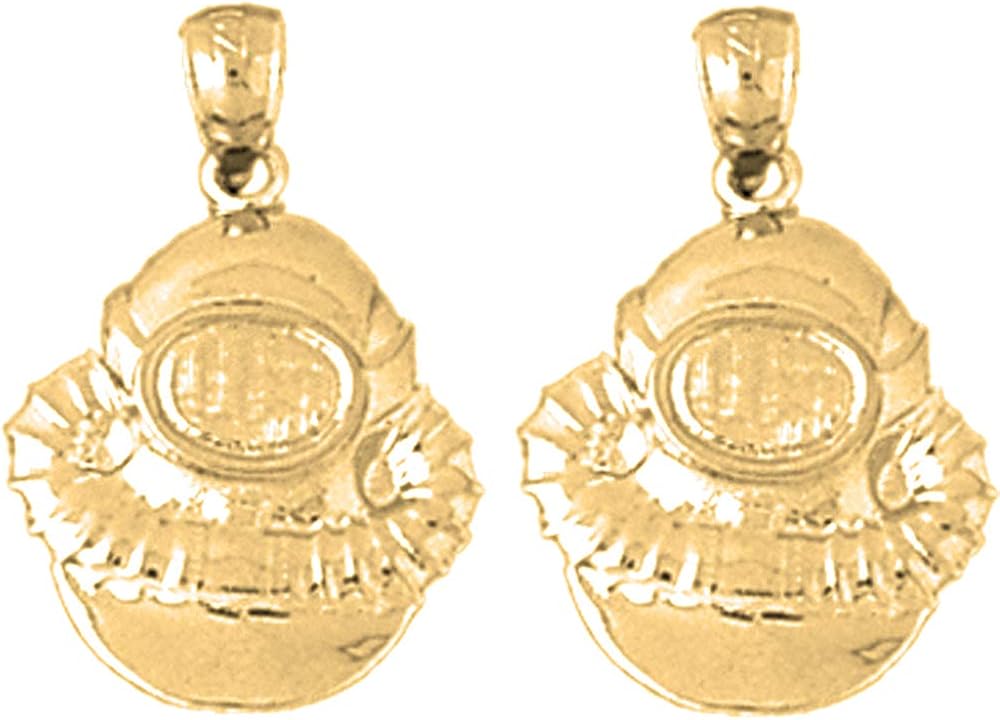 Jewels Obsession Scuba Earrings 14K Yellow Gold Diving Helmet Lever Back Earrings