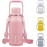 BJPKPK Insulated Water Bottle 40oz Stainless Steel Water Bottles Double Wall with Handle and Cup Lid Travel Metal Thermal Flask,Light Pink
