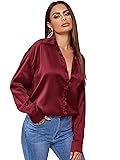 MakeMeChic Women's Satin Silk Long Sleeve Blouse