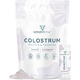 WONDERCOW Colostrum Supplement Powder for Gut Health, Immune Support, Muscle Recovery & Wellness | Natural IgG Pure Whole Bovine Colostrum Superfood, Elderberry, 30 Servings
